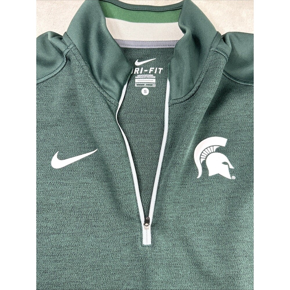 Nike Michigan State Spartans Sweater Men Small Green 1/4 Zip NCAA Basketball - Picture 2 of 5